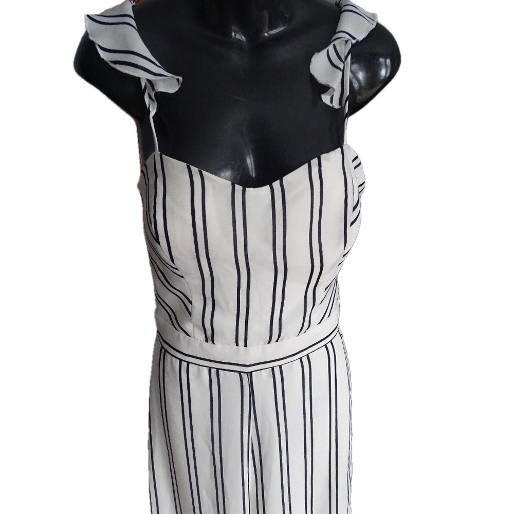 NWT BEBE RUFFLE STRIPE JUMPSUIT